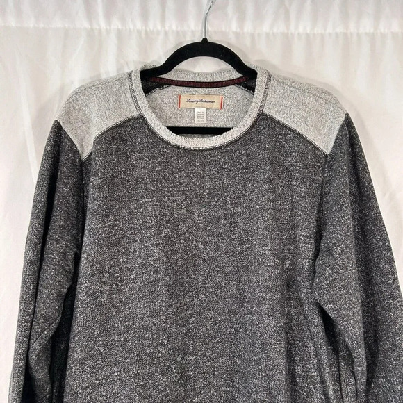 Tommy Bahama Sweater Men's XL Solid Grey Crew Neck Long Sleeve Cotton Pullover - Picture 2 of 9